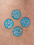 Blue Pottery Turquoise Base White Flower Coasters Set Of 4pcs.